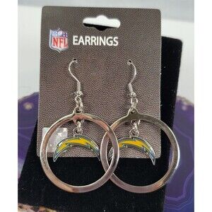 NFL Los Angeles Chargers Unisex Earrings J-Hook Logo Silver Tone 1 inch Hoop
